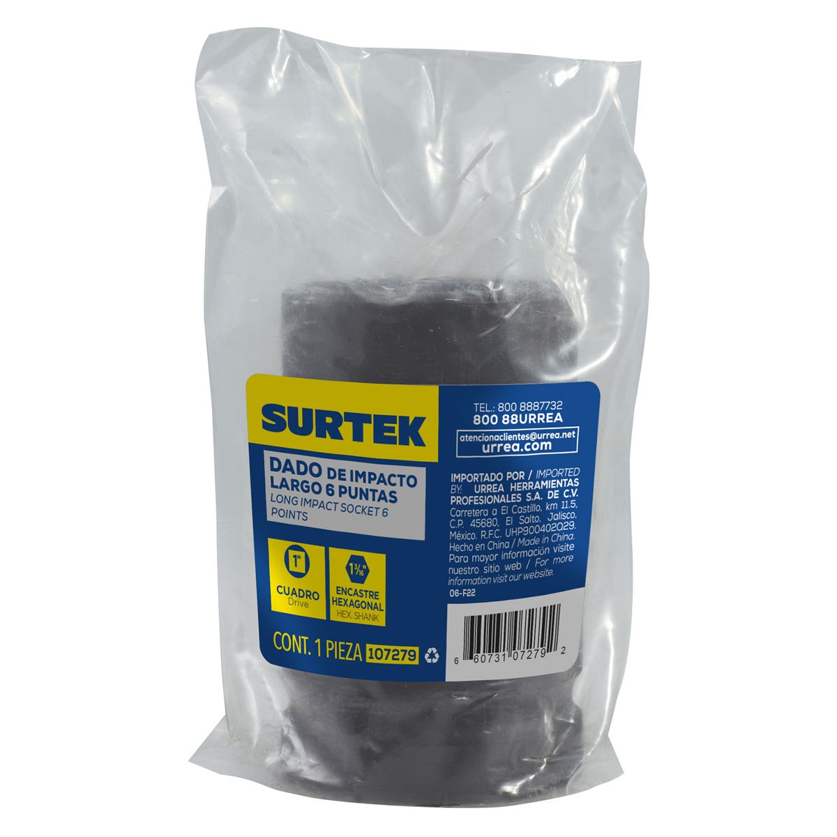 Dado De Impacto Largo En Pulgadas, Cuadro 1, Surtek 107279