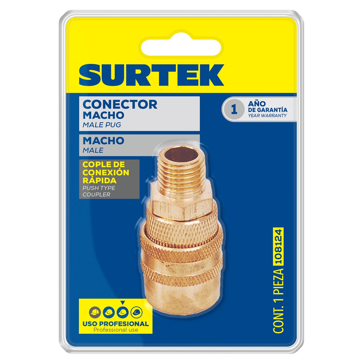 Cople De Bronce De Conexión Rápida 1/4 NPT, Macho, Surtek 108124