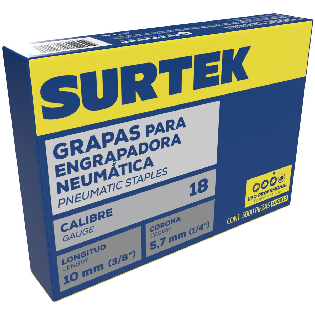 Grapas Para Engrapadora Neumática Calibre 18, Corona 1/4, Surtek 108512