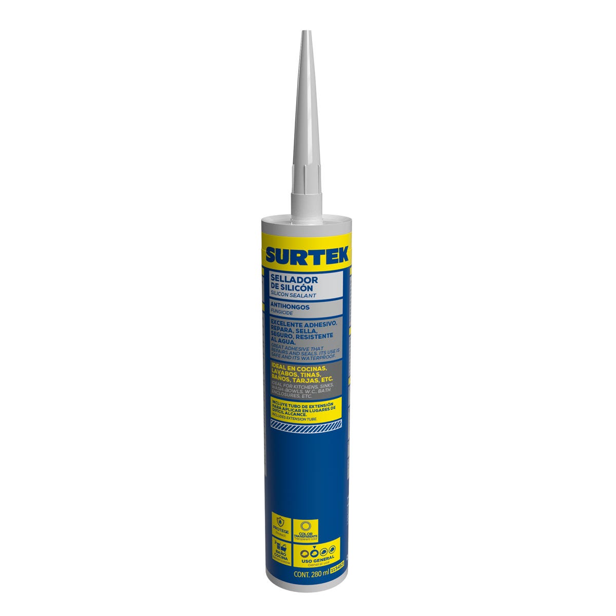 Silicón Para Baño Y Cocina Color Transparente, 280 ml, Surtek 113453