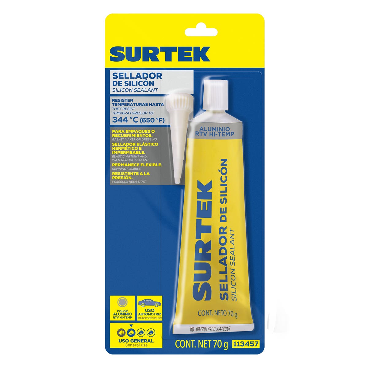 Silicón Para Alta Temperatura, Color Aluminio En Tubo, Surtek 113457