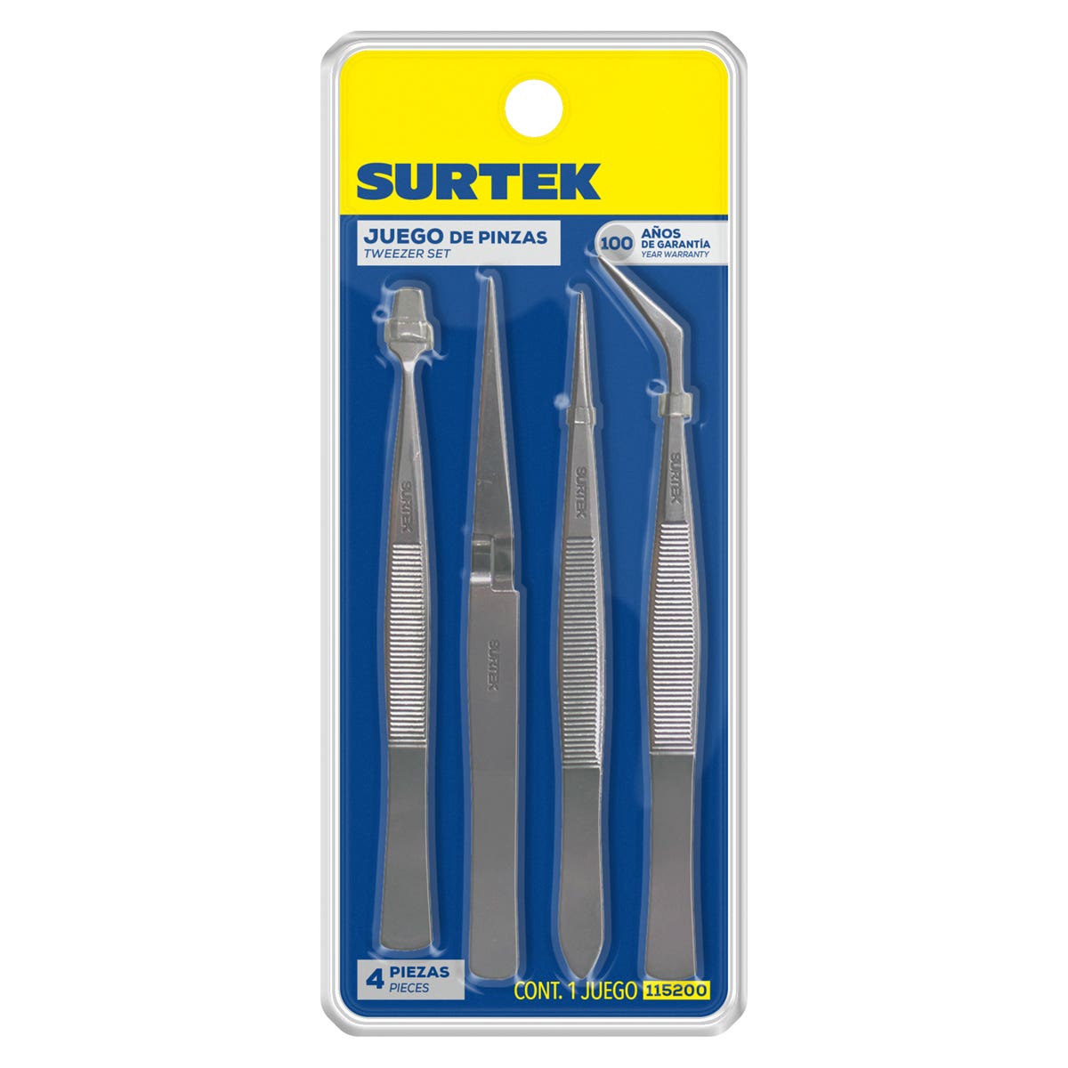 Juego De Pinzas De Presición Tipo Tweezer, 4 Piezas, Surtek 115200