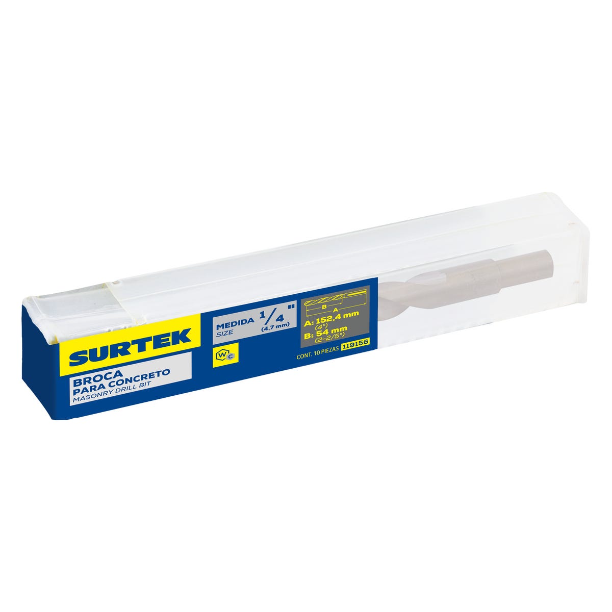 Broca Para Concreto De Acero Al Carbono Zanco Recto 1/4 x 4, Surtek 119156