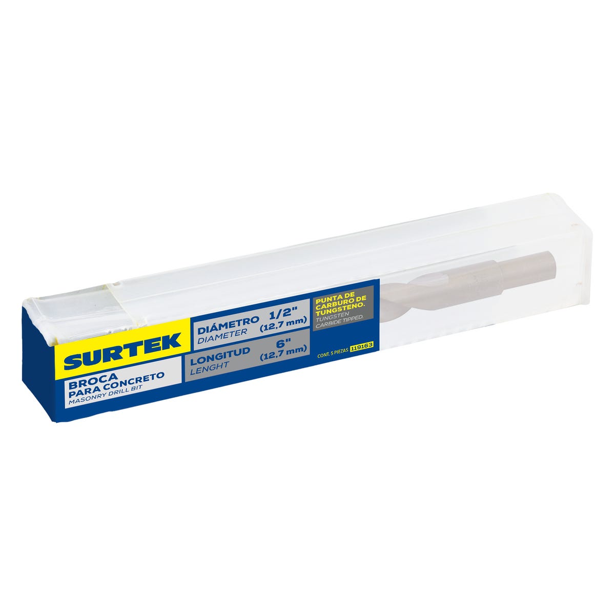 Broca Para Concreto De Acero Al Carbono Zanco Recto 1/2 x 6, Surtek 119163