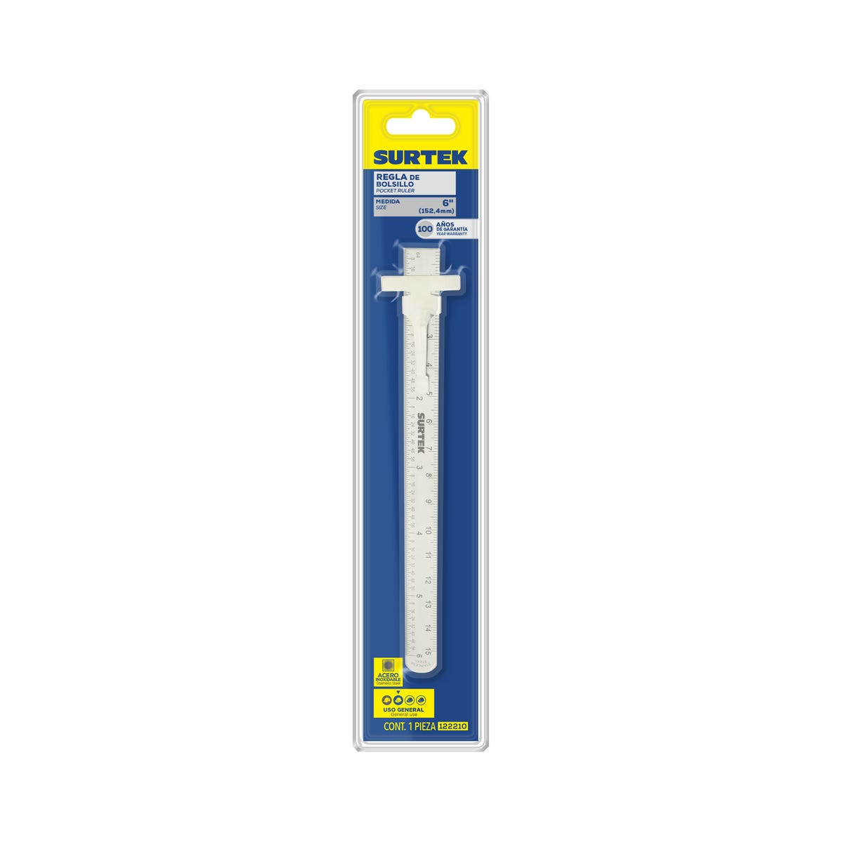 Regla De Bolsillo De Acero Inoxidable 6, Surtek 122210