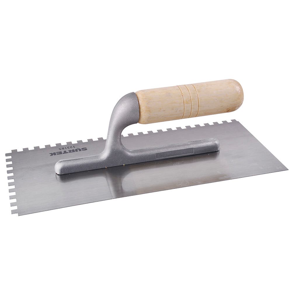 Llana Dentada Cuadrada De Acero Al Alto Carbón Con Mango De Madera 6 Remaches, 11 x 5, Surtek 123185