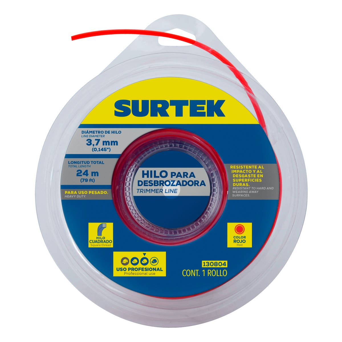 Nailon Cuadrado Para Desbrozadora, 3.7 mm x 24 m, Surtek 130804