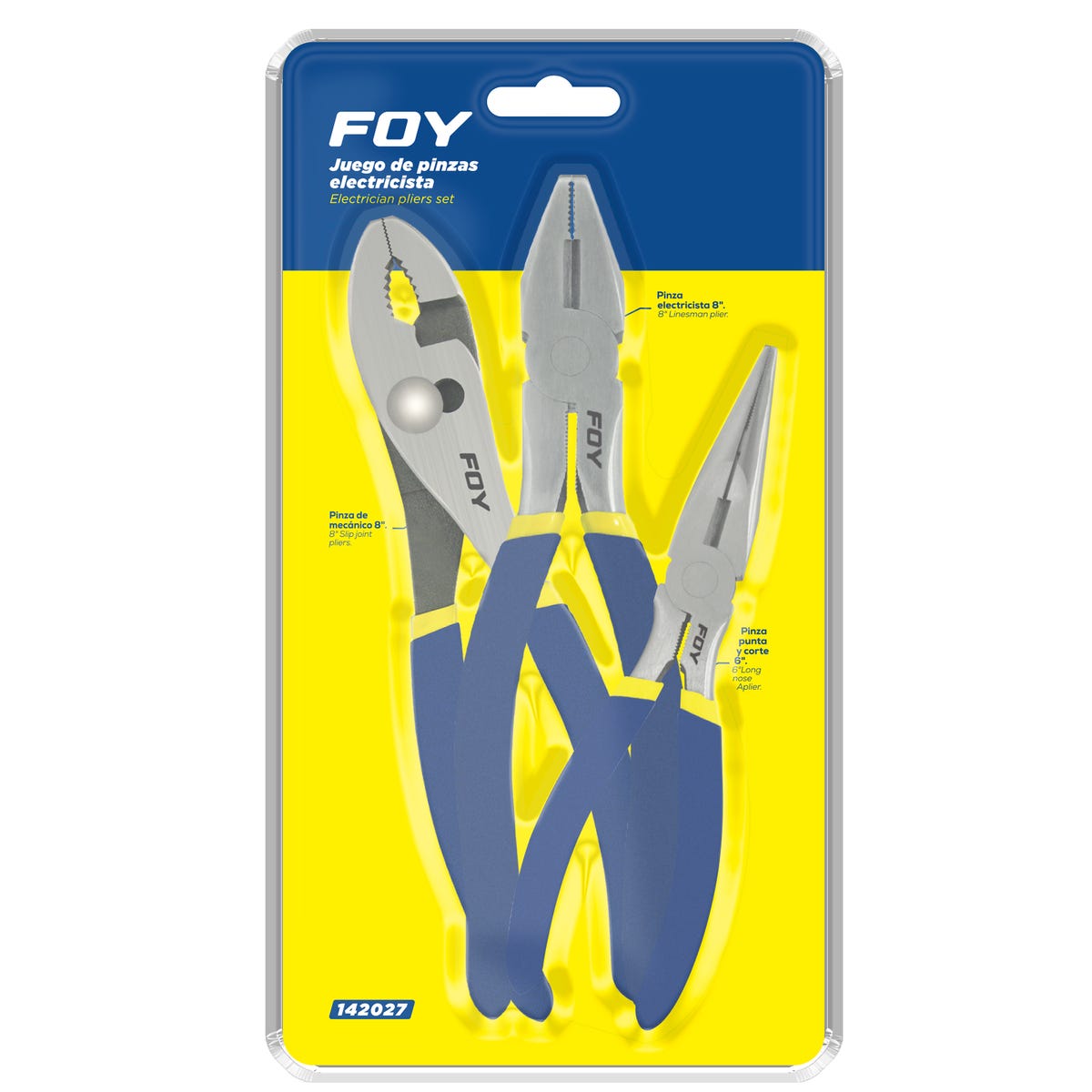 Juego De Pinzas Para Electricista Con Mango Doble Plastisol, 3 Piezas, Foy 142027