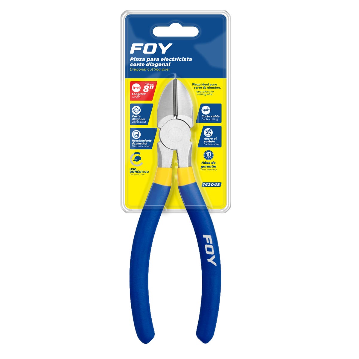 Pinza Para Electricista Con Mango Doble Plastisol Corte Diagonal De 8, Foy 142048