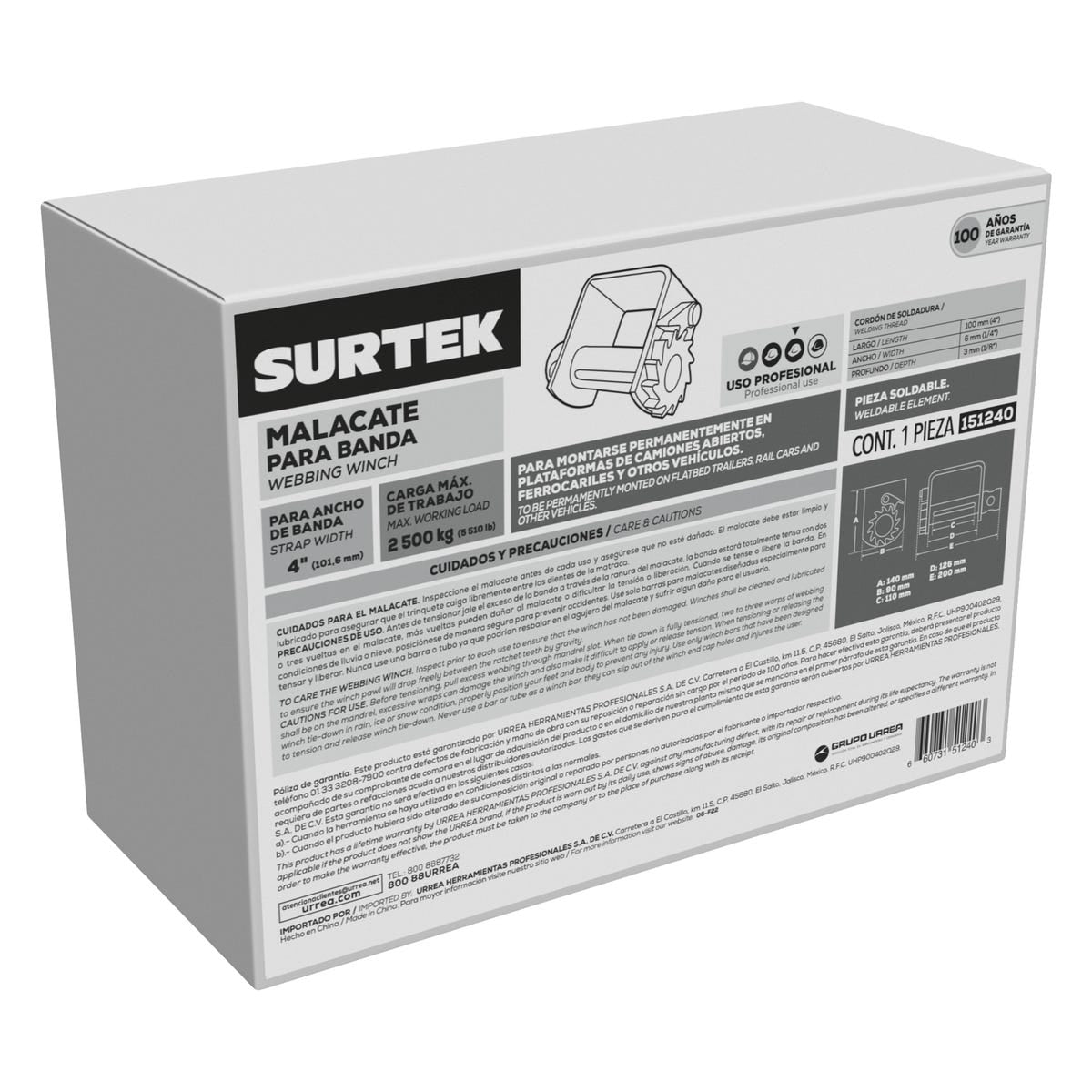 Malacate Para Banda De 4, Soldable, Surtek 151240