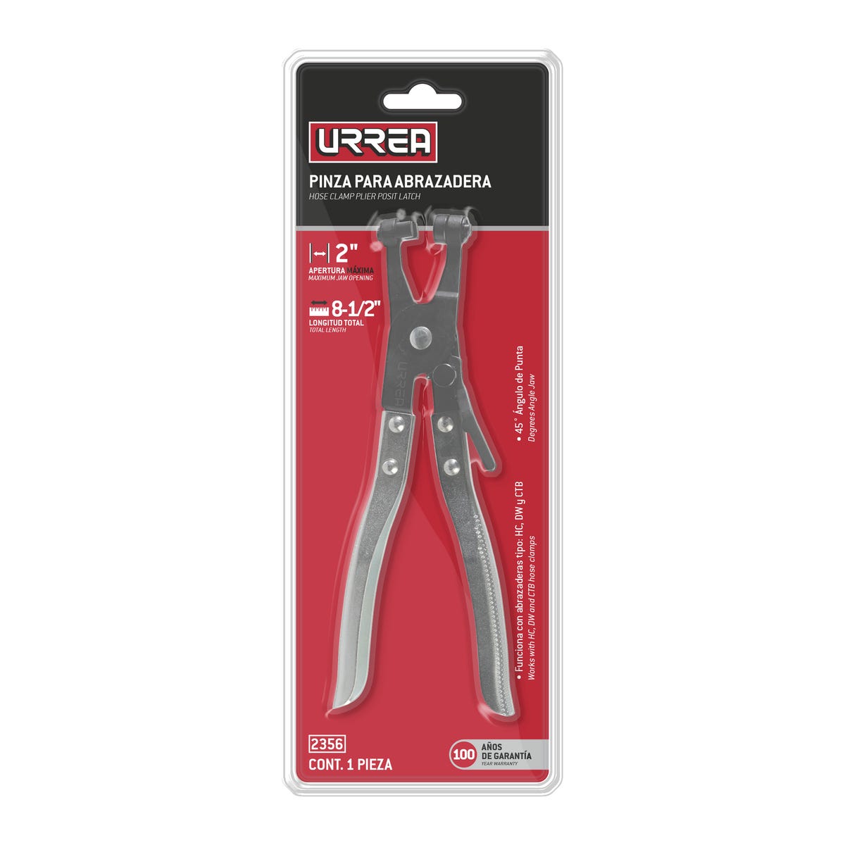 Pinza Para Abrazaderas Apertura Máxima De 2, 8-1/2, Urrea 2356