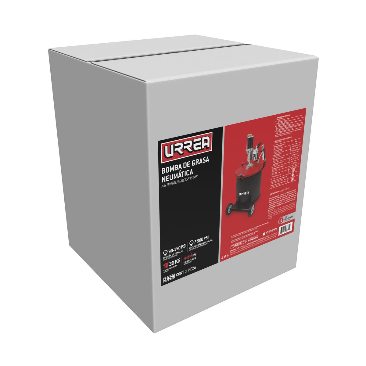 Inyector De Grasa Con Cubeta Neumático De 30 kg, 7500 PSI, Urrea 23629