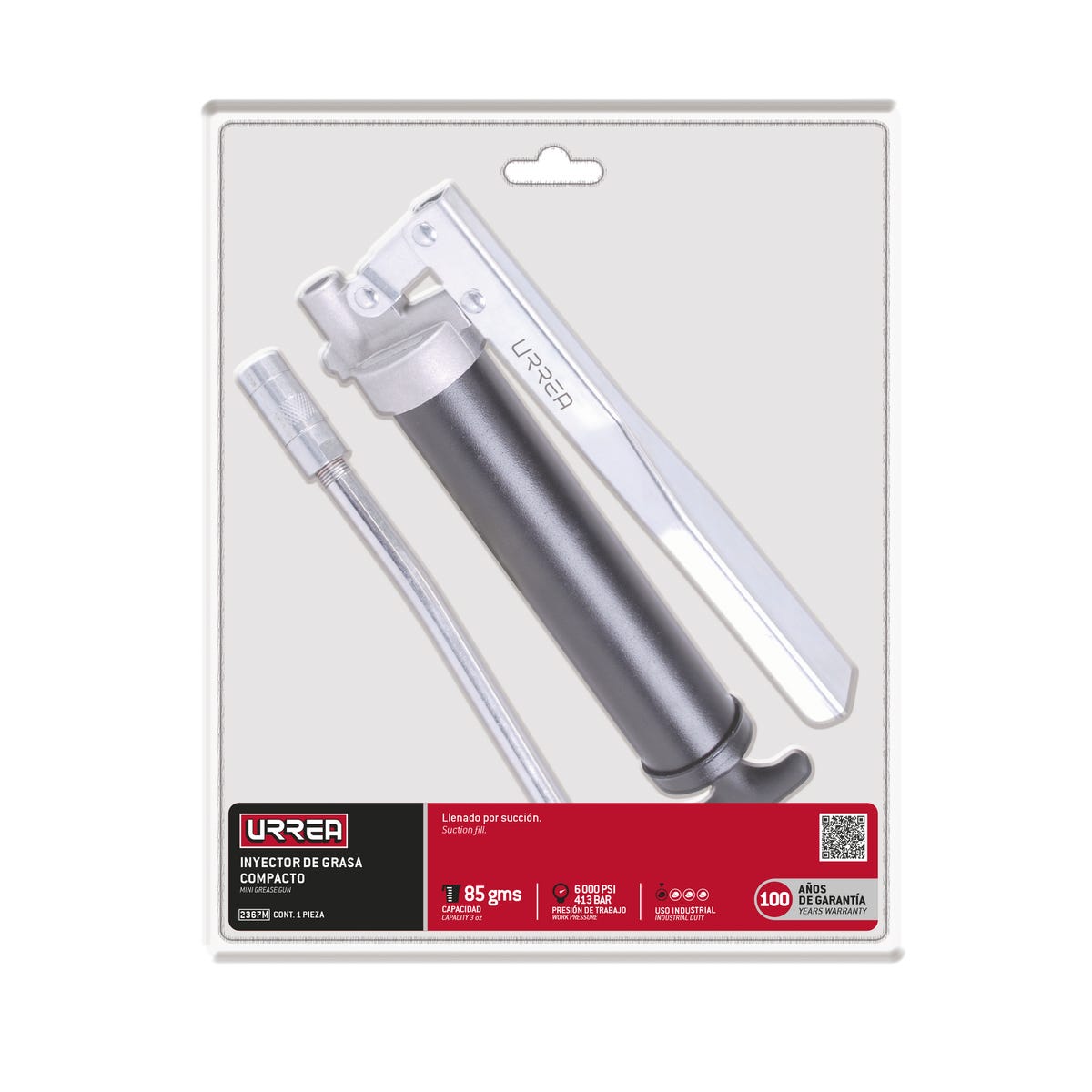 Inyector De Grasa A Dos Manos De 85 g, 6000 PSI Compacta, Urrea 2367M