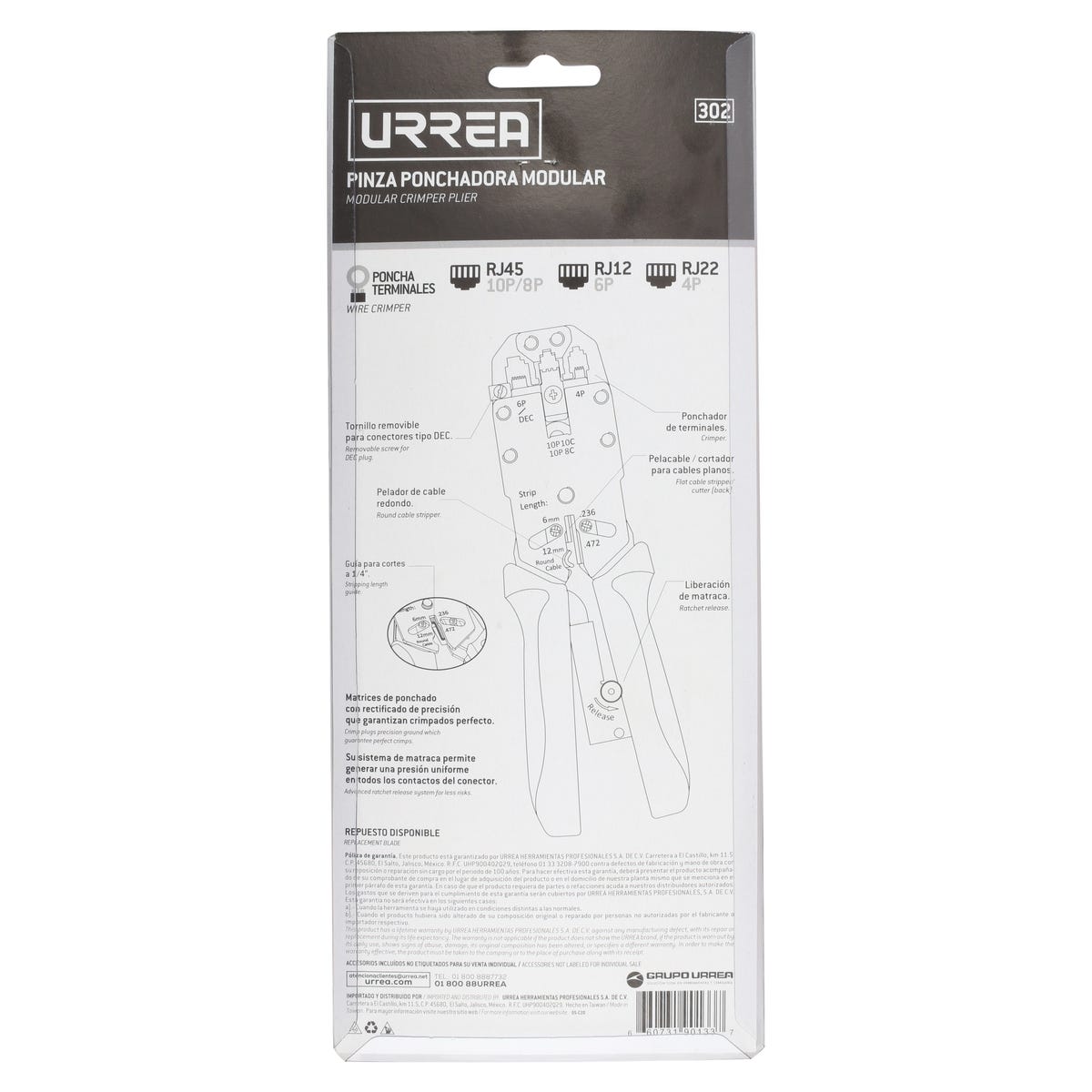 Pinza Ponchadora Modular Para Conectores Urrea 302