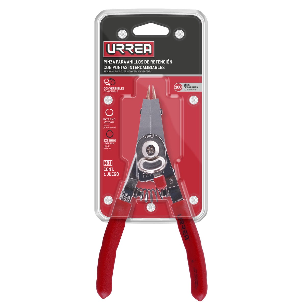 Pinza Para Anillos De Retención Con Puntas Intercambiables, 12 Piezas, Urrea 381