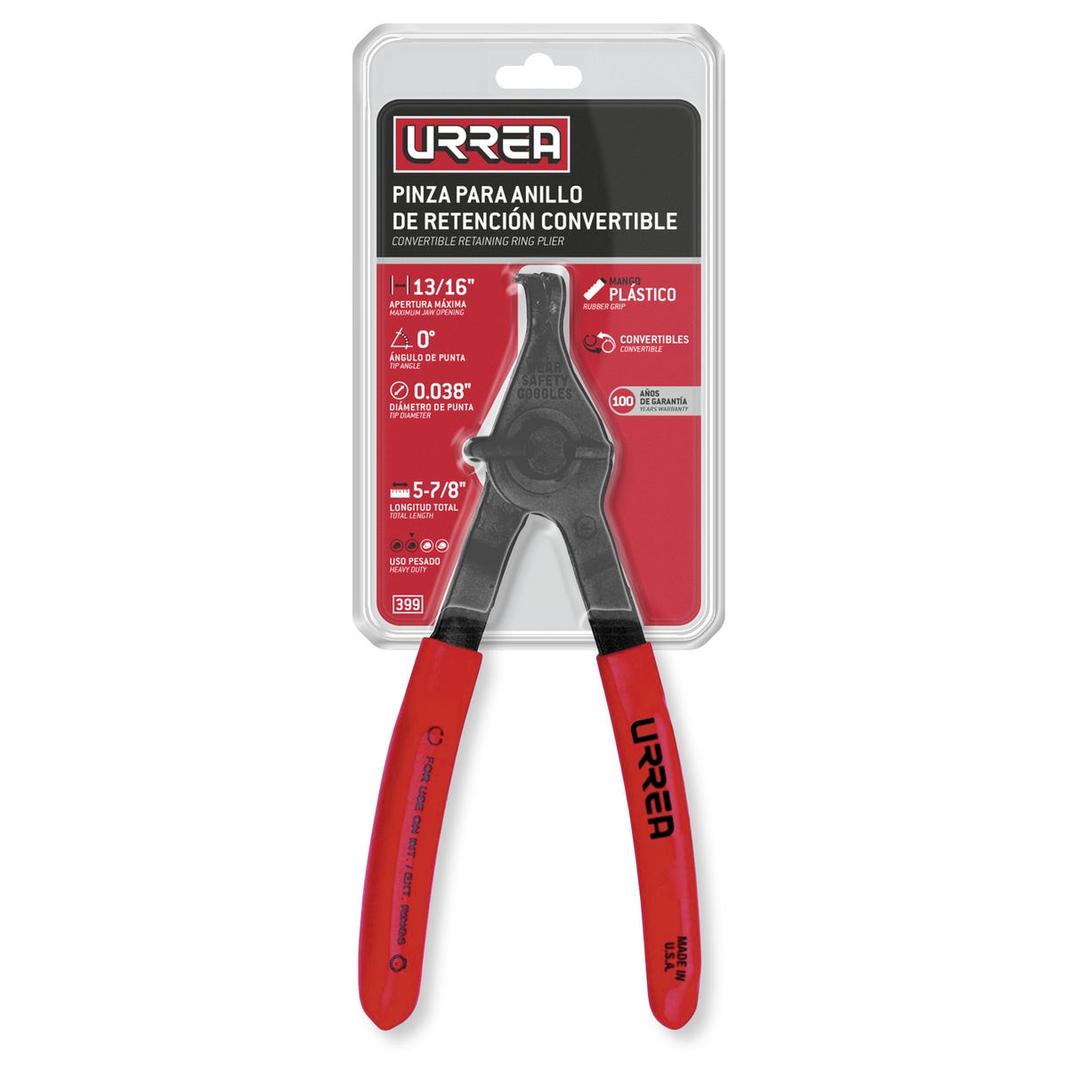 Pinza Para Anillos De Retención Convertibles Con Mariposa .038 Ángulo De 0°, Urrea 399