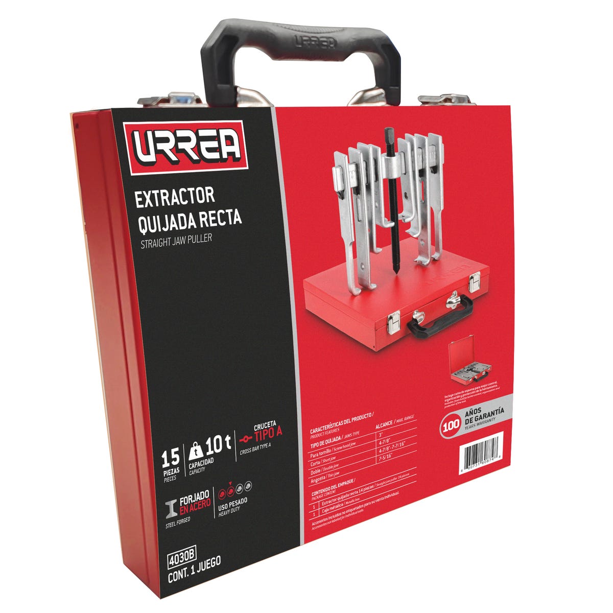 Extractor Quijada Recta Tipo A 10 Ton, 15 Piezas En Caja Metálica, Urrea 4030B