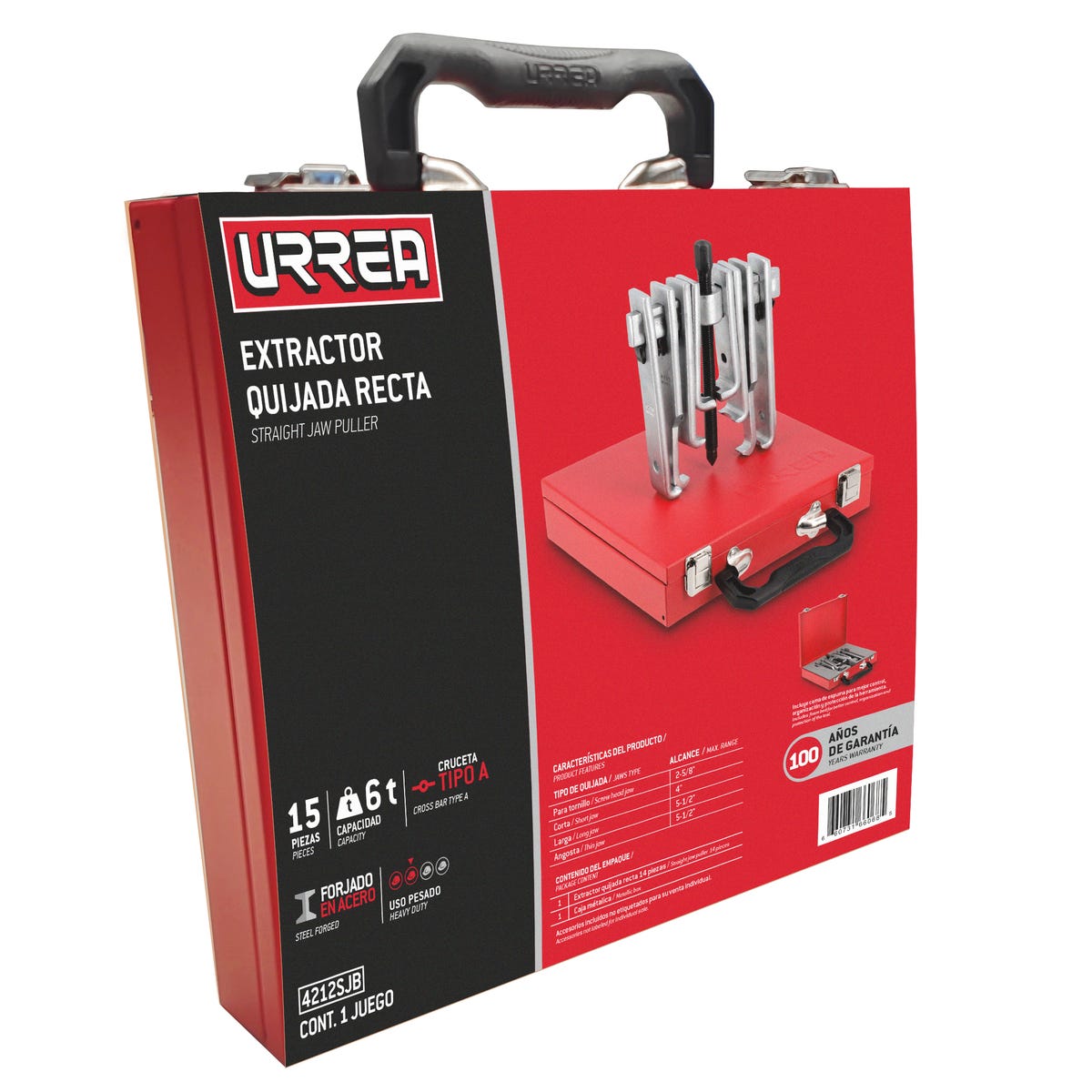 Extractor Quijada Recta Tipo A 6 Ton, 15 Piezas En Caja Metálica, Urrea 4212SJB