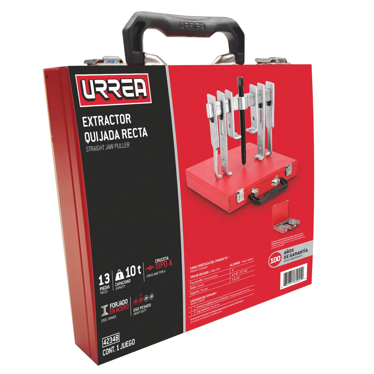 Extractor Quijada Recta Tipo A 10 Ton, 13 Piezas En Caja Metálica, Urrea 4234B