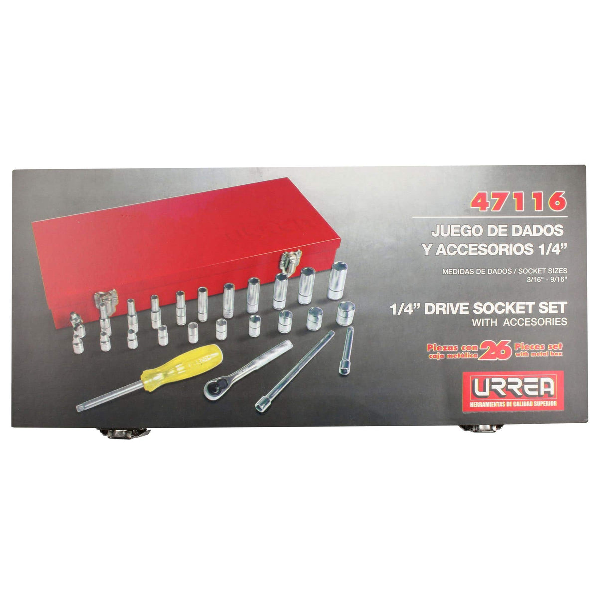 Juego De Dados Y Accesorios Cuadro De 1/4" En Urrea 47116