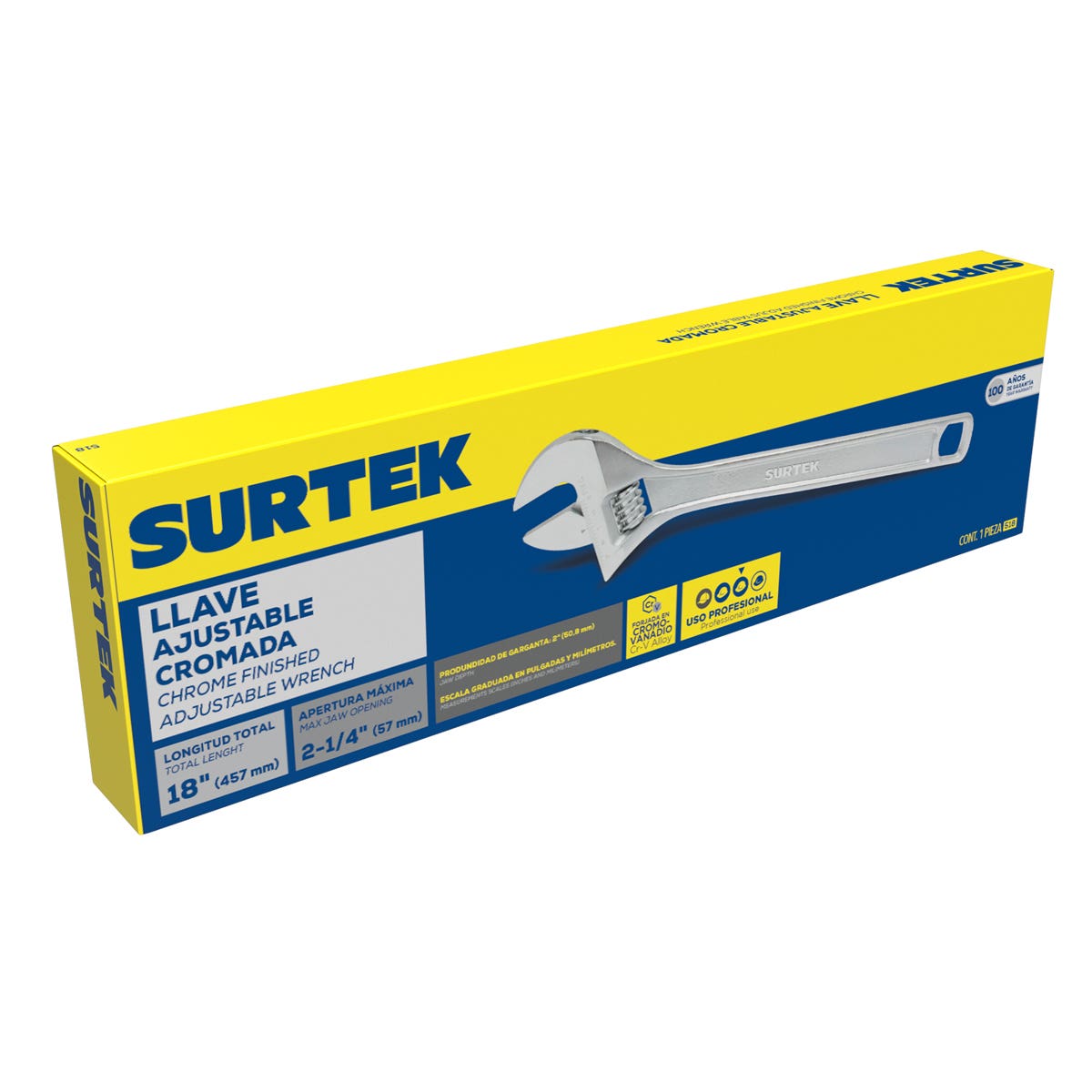 Llave Ajustable Cromada 18 2-1/4, Surtek 518