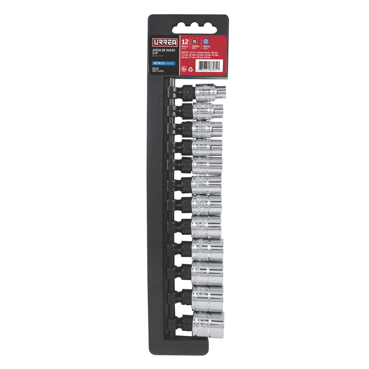 Juego De Dados Cuadro De 3/8, 12 Puntas, Urrea 52216