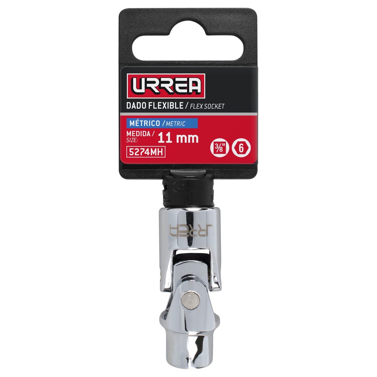 Dado Flexible Cuadro De 3/8, 6 Puntas, Métrico, Urrea 5274MH
