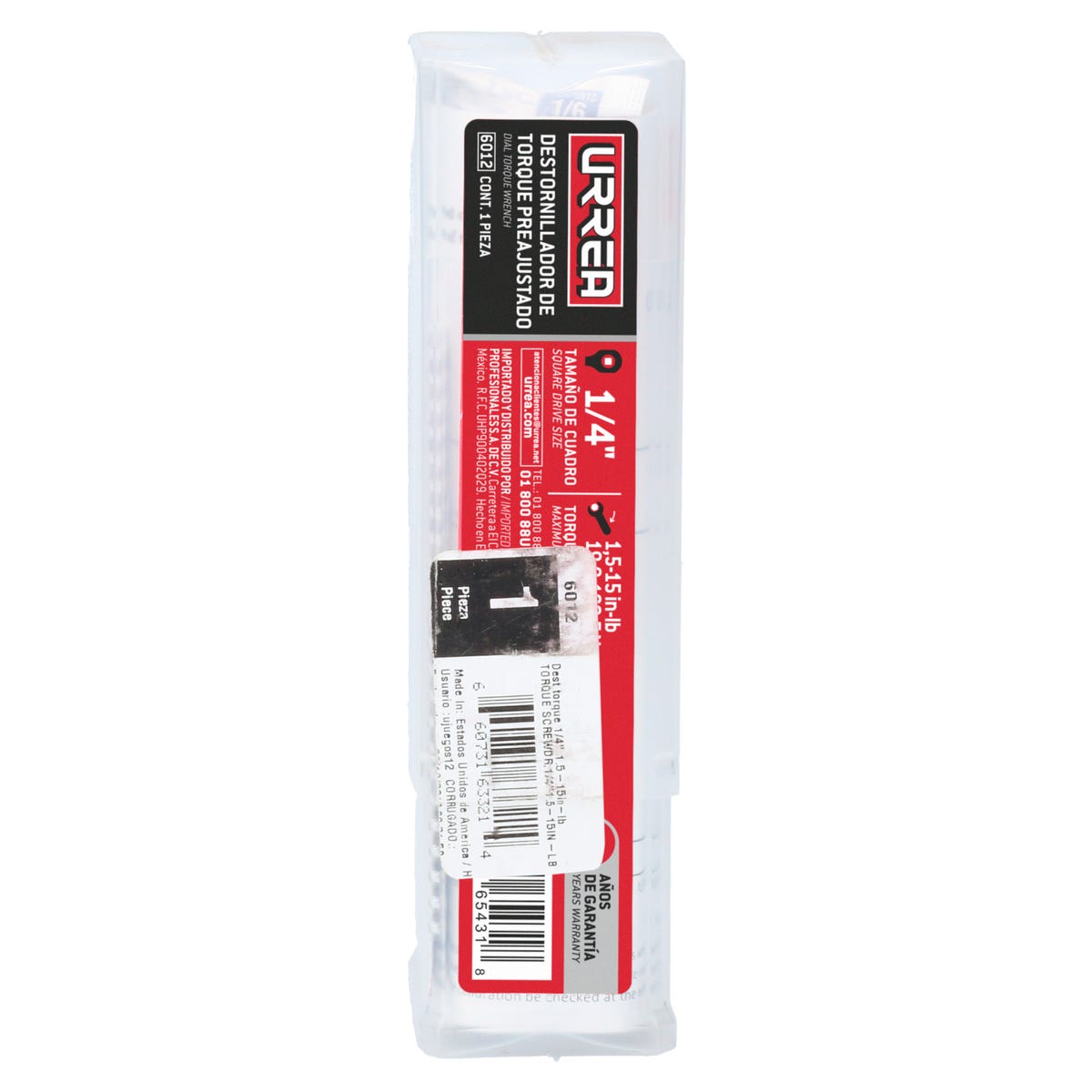 Destornillador De Torque Preajustado Con Mango Plástico Cuadro De 1/4, 1.5-15 in-lb, Urrea 6012