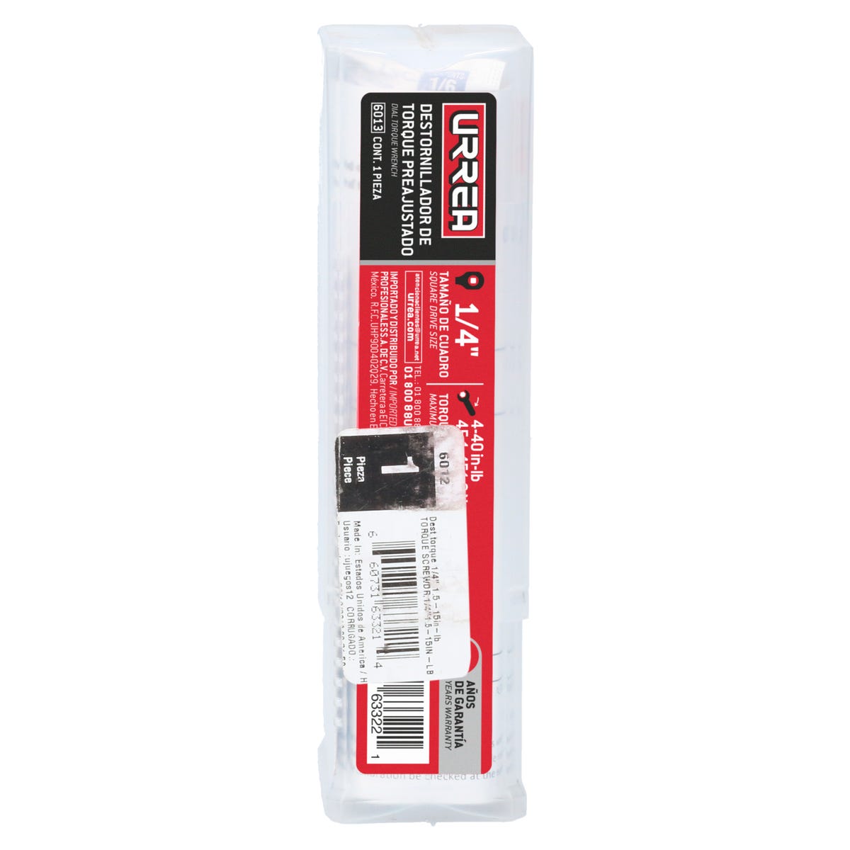 Destornillador De Torque Preajustado Con Mango Plástico Cuadro De 1/4, 4-40 in-lb, Urrea 6013