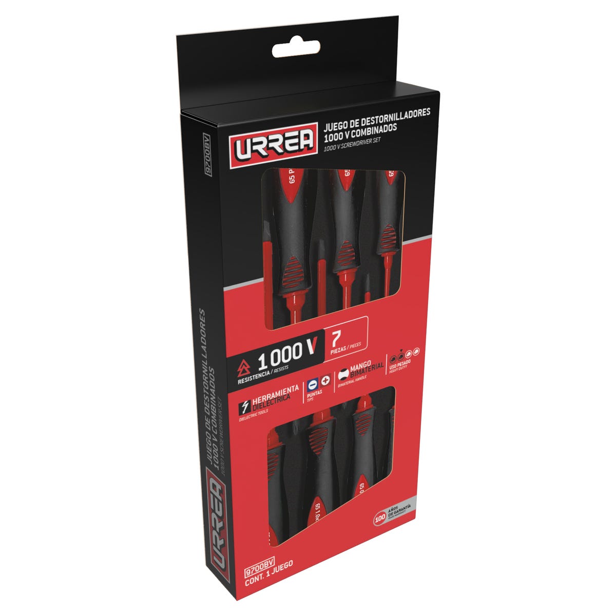 Juego De Destornilladores Con Mango Bimaterial 1000 V Combinados, Punta Maquillada, Urrea 9700BV