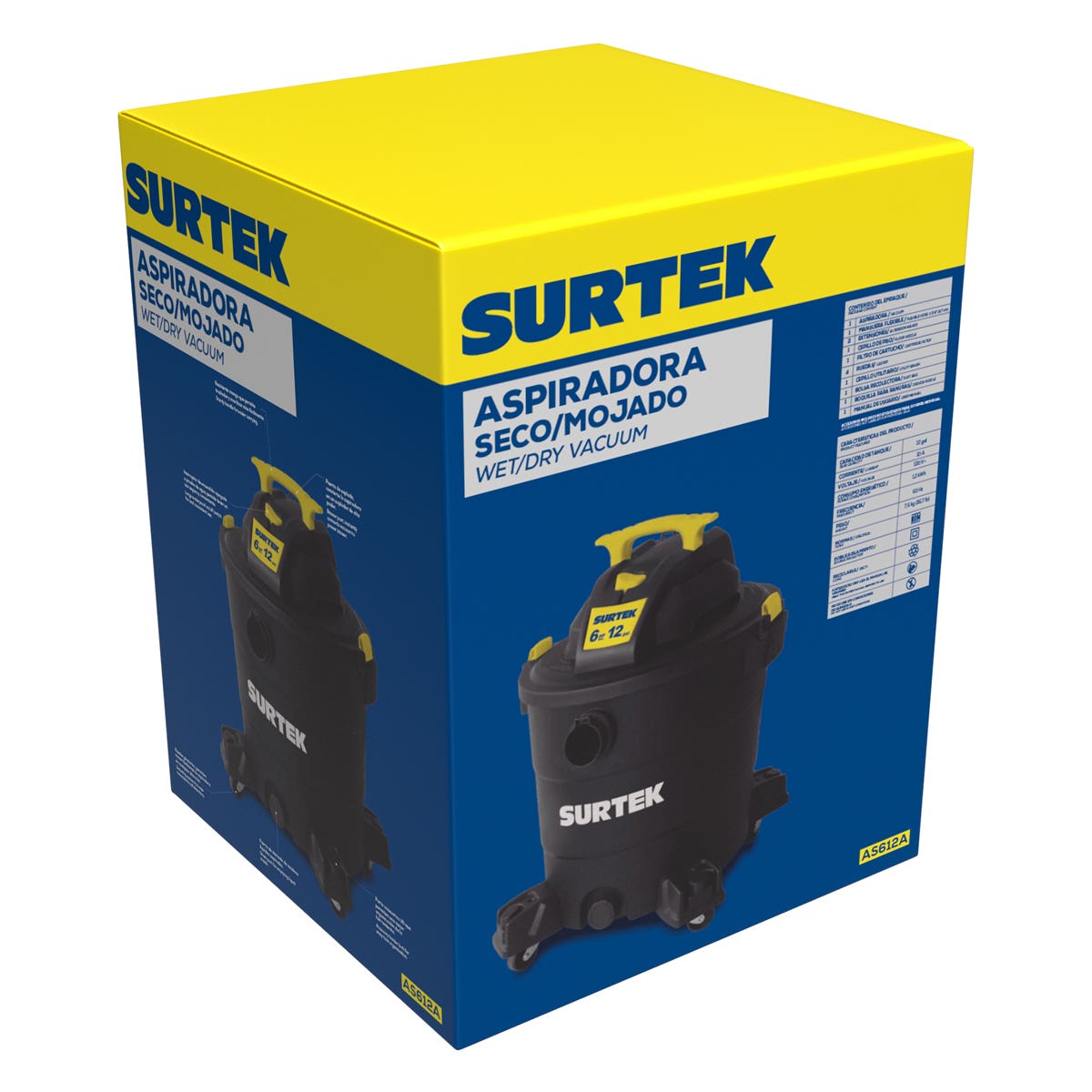 Aspiradora De Plástico 12 Galones, 6 HP 120 V, Surtek AS612A