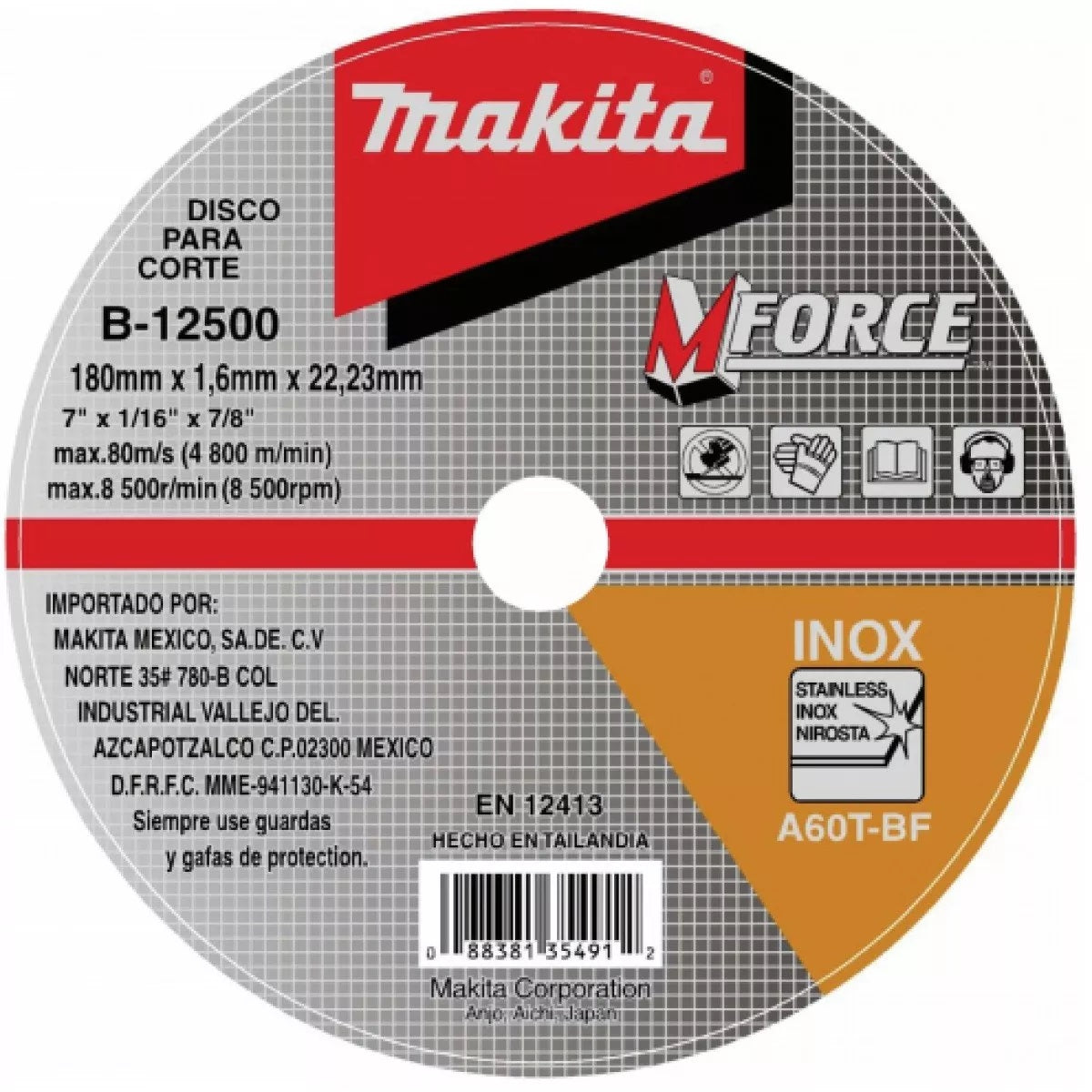 Disco Para Corte De Acero Inoxidable 7'' x 1/16 x 7/8