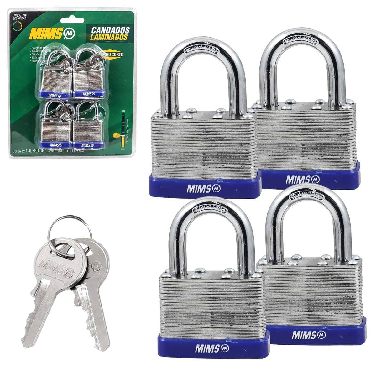 Juego de 4 Candados de Acero Cuerpo Laminado 30MM con 8 Llaves | BL-0285