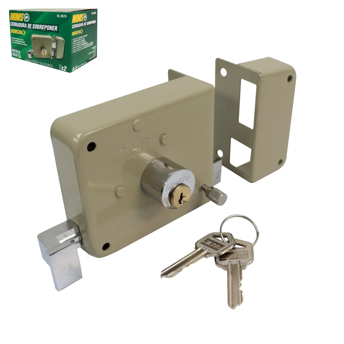 Cerradura de Sobreponer Derecha Instala Fácil con 2 Llaves Tradicionales - Caja | BL-0575