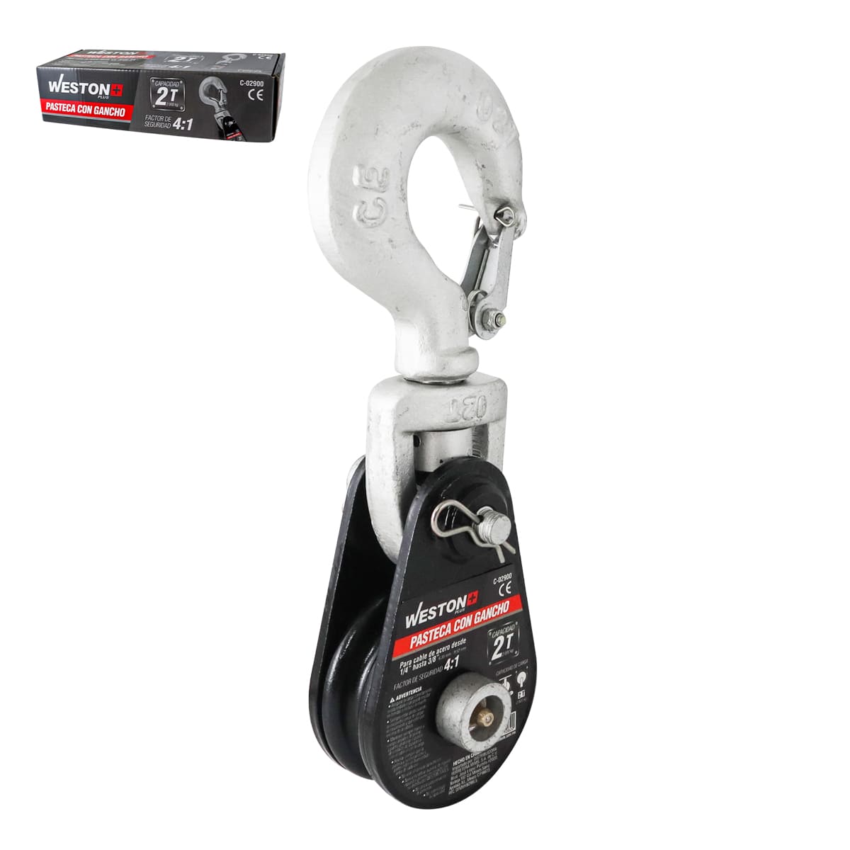 Pasteca Giratoria 2T-3" Con Gancho Para Cable De Acero 3/8" Weston Plus | C-02900