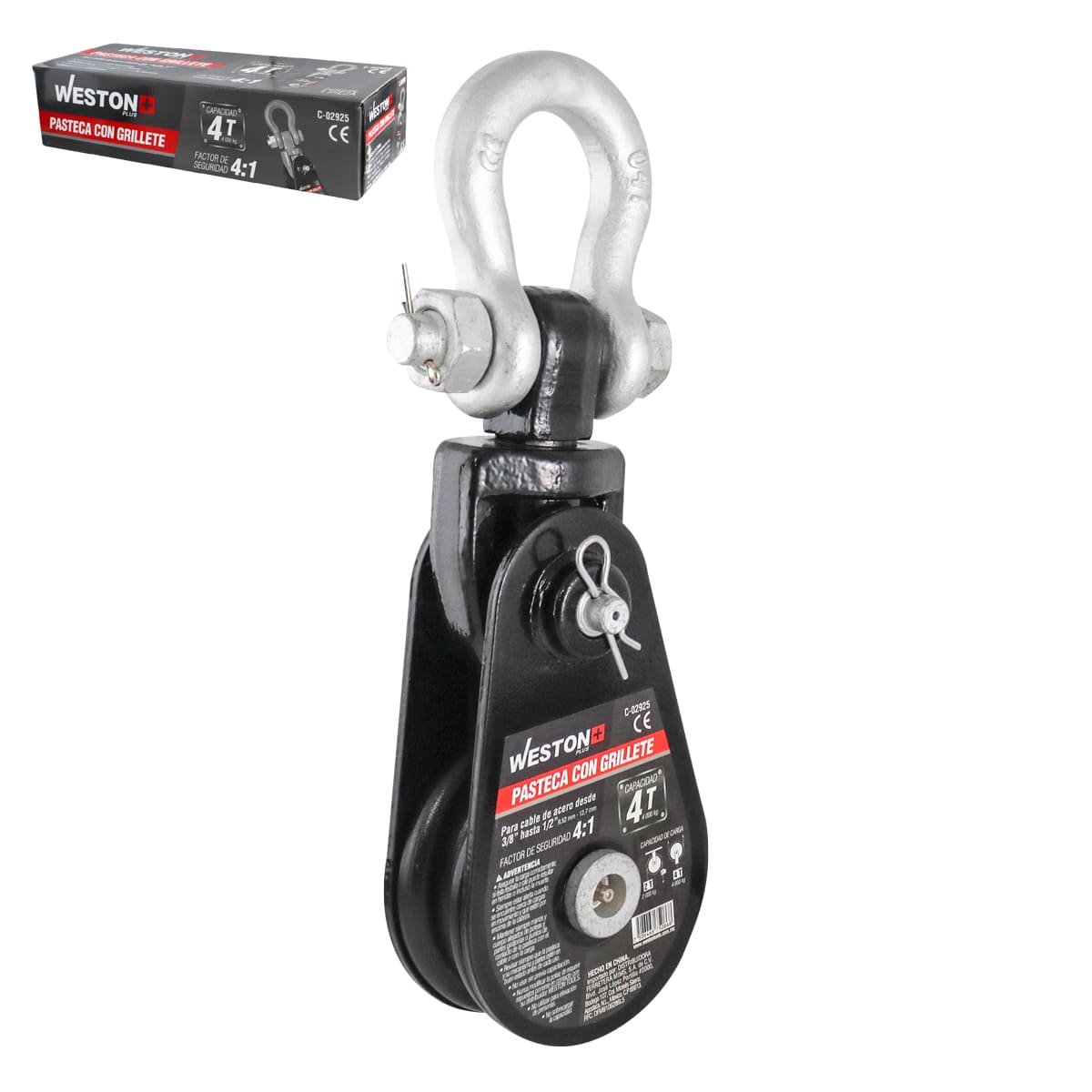 Pasteca Giratoria 4T-4.5" Con Grillete Para Cable De Acero 1/2" Weston Plus | C-02925