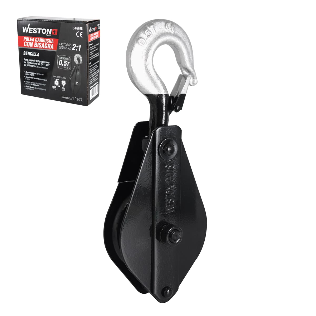 Polea Garrucha Sencilla Con Bisagra 3" Cap. 0.5T Weston Plus | C-02935