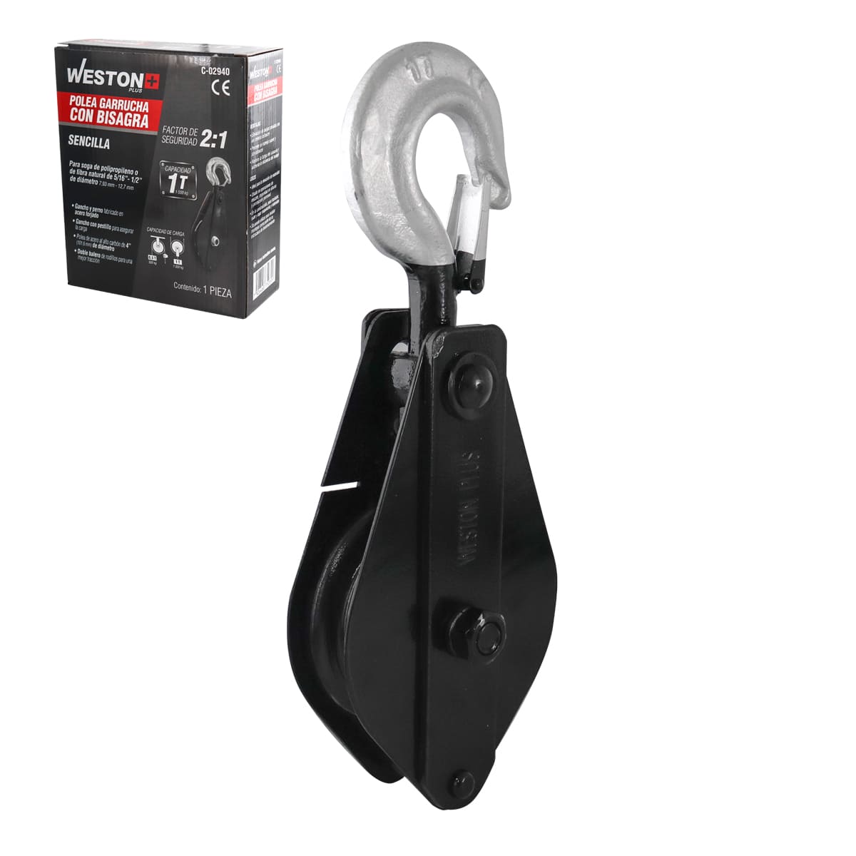 Polea Garrucha Sencilla Con Bisagra 4" Cap. 1T Weston Plus | C-02940