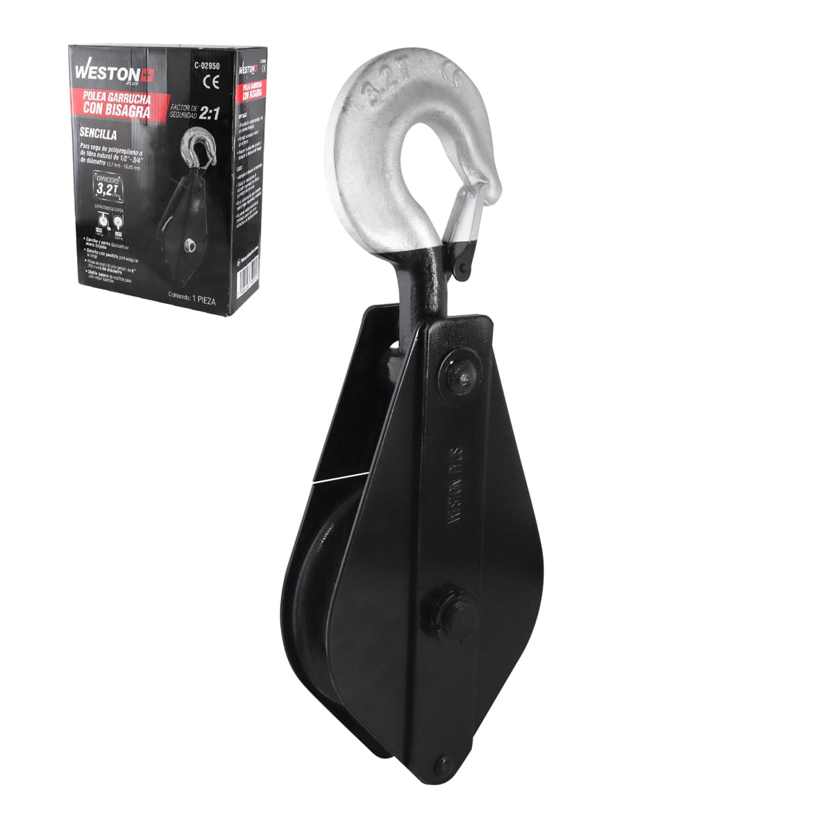 Polea Garrucha Sencilla Con Bisagra 6" Cap. 3.2T Weston Plus | C-02950