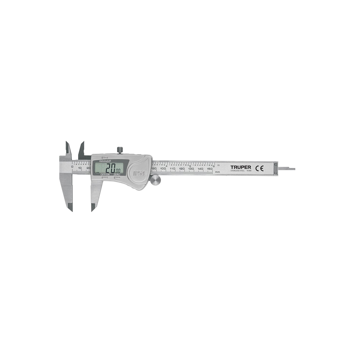 14388 CALDI-6MP Calibrador vernier digital 6", acero inox, std y mm, TRUPER