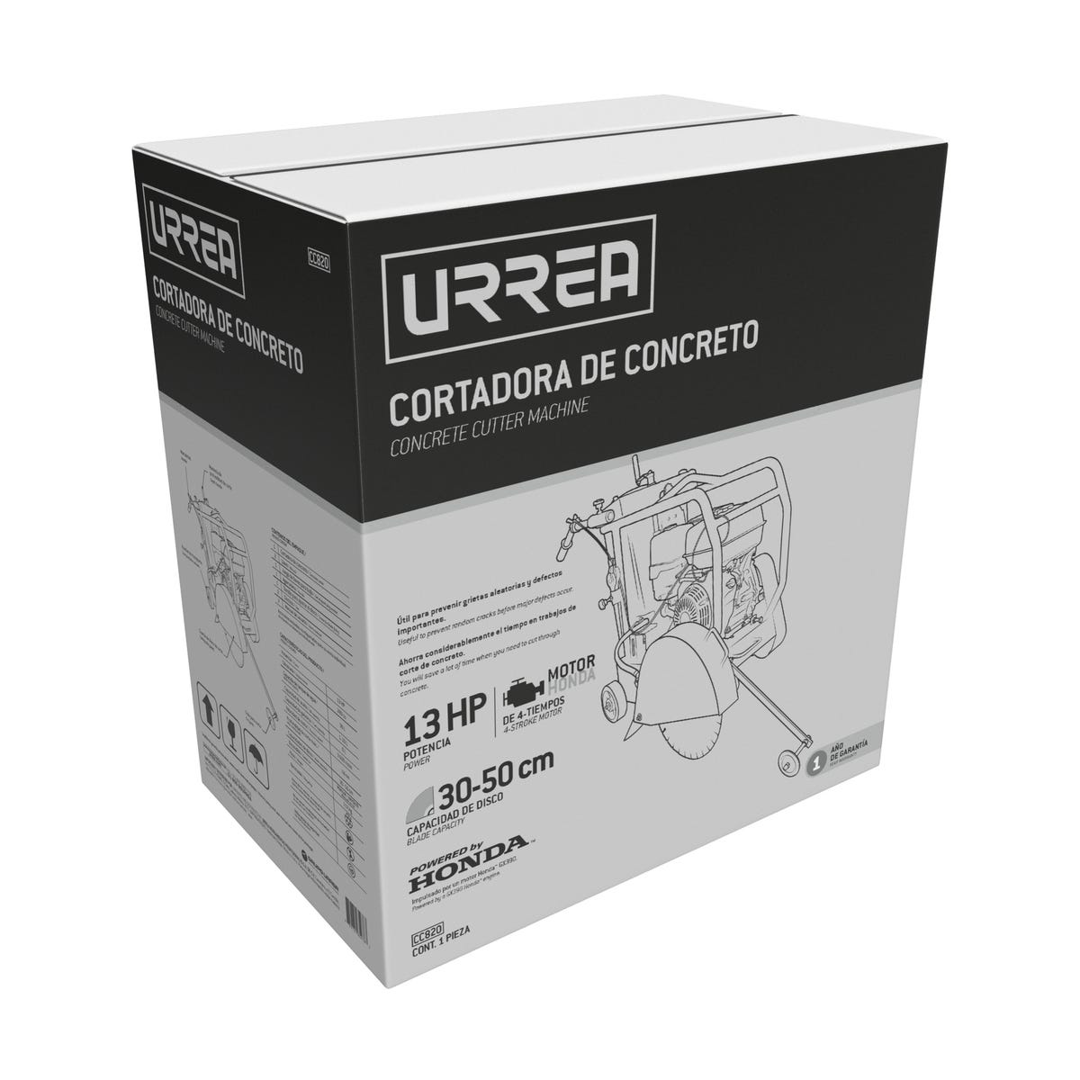Cortadora De Concreto A Gasolina Con Motor De 4 Tiempos, 13 HP, Urrea CC820