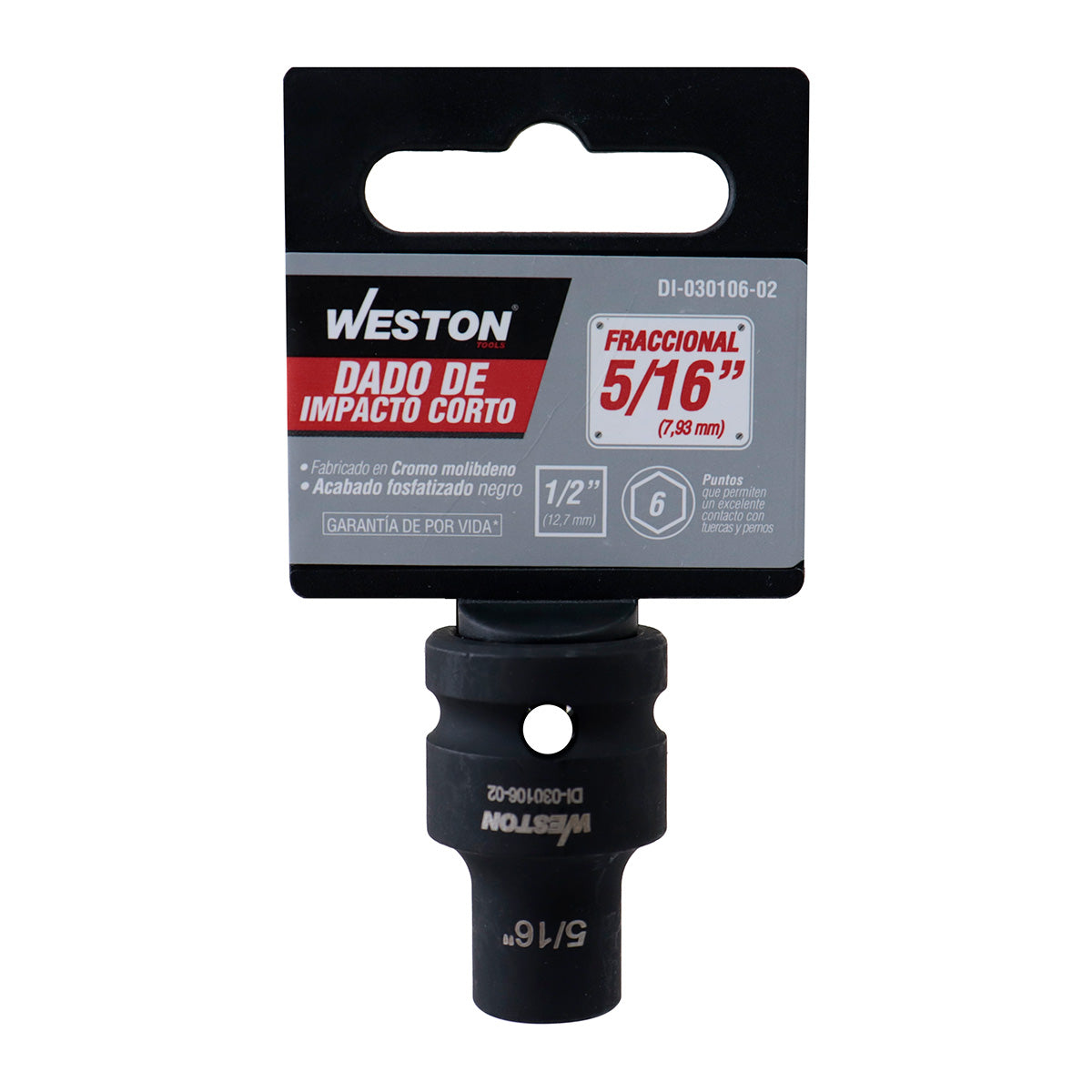 Dado De Impacto Corto Cuadro 1/2" 6 Puntas 5/16"