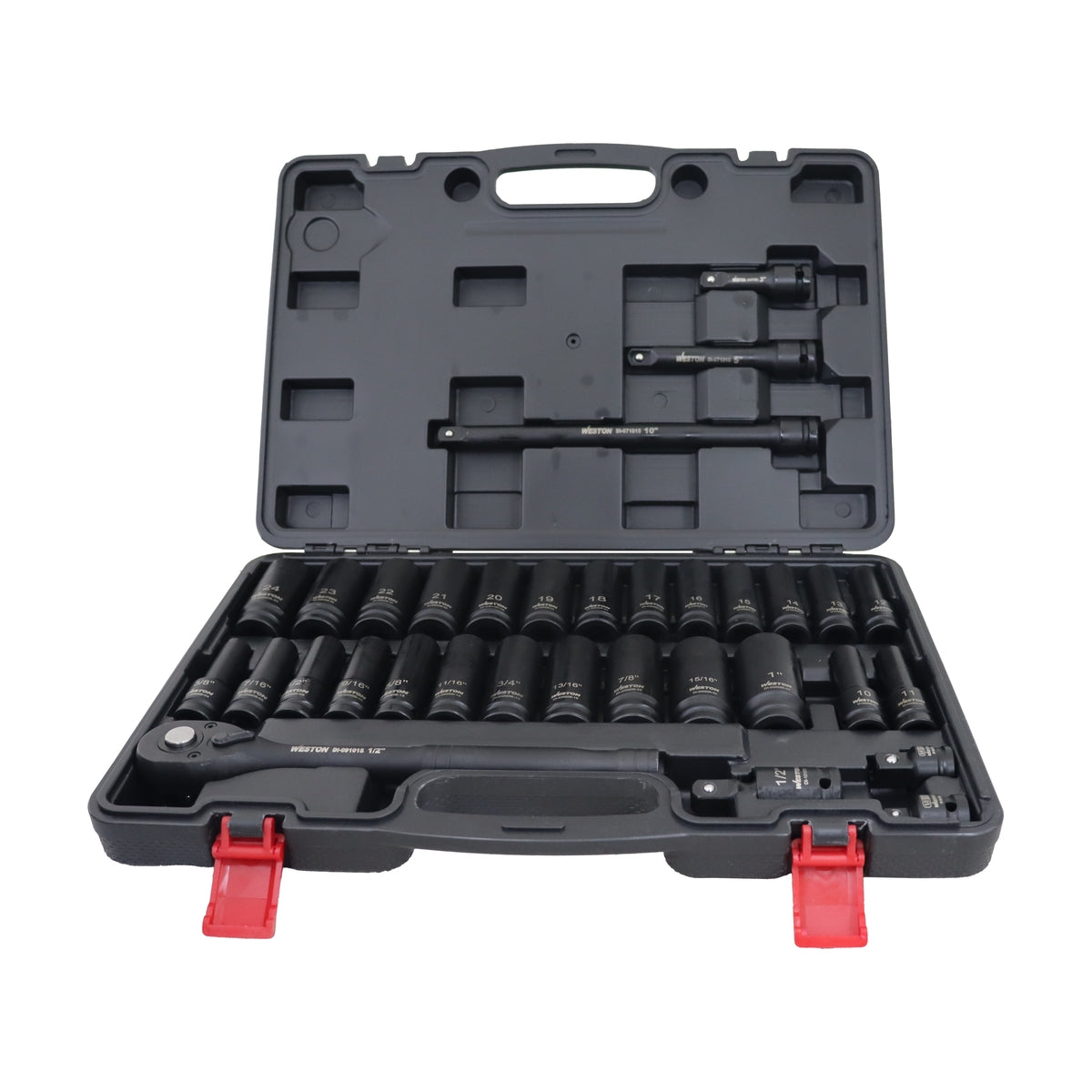 Jgo. De 33 Dados De Impacto Largos Cuadro 1/2" Fracc. Y Metric. C/ Llave De Matraca