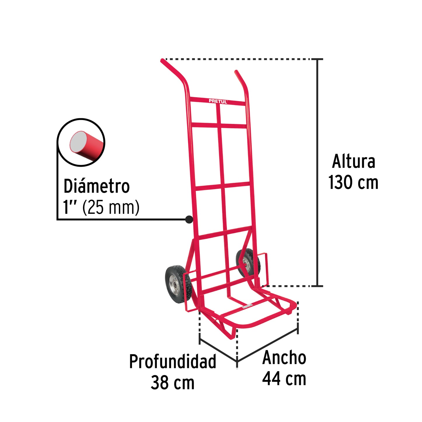 44477 DIA-300 Diablo de carga de 300 kg, ruedas sólidas, doble balero