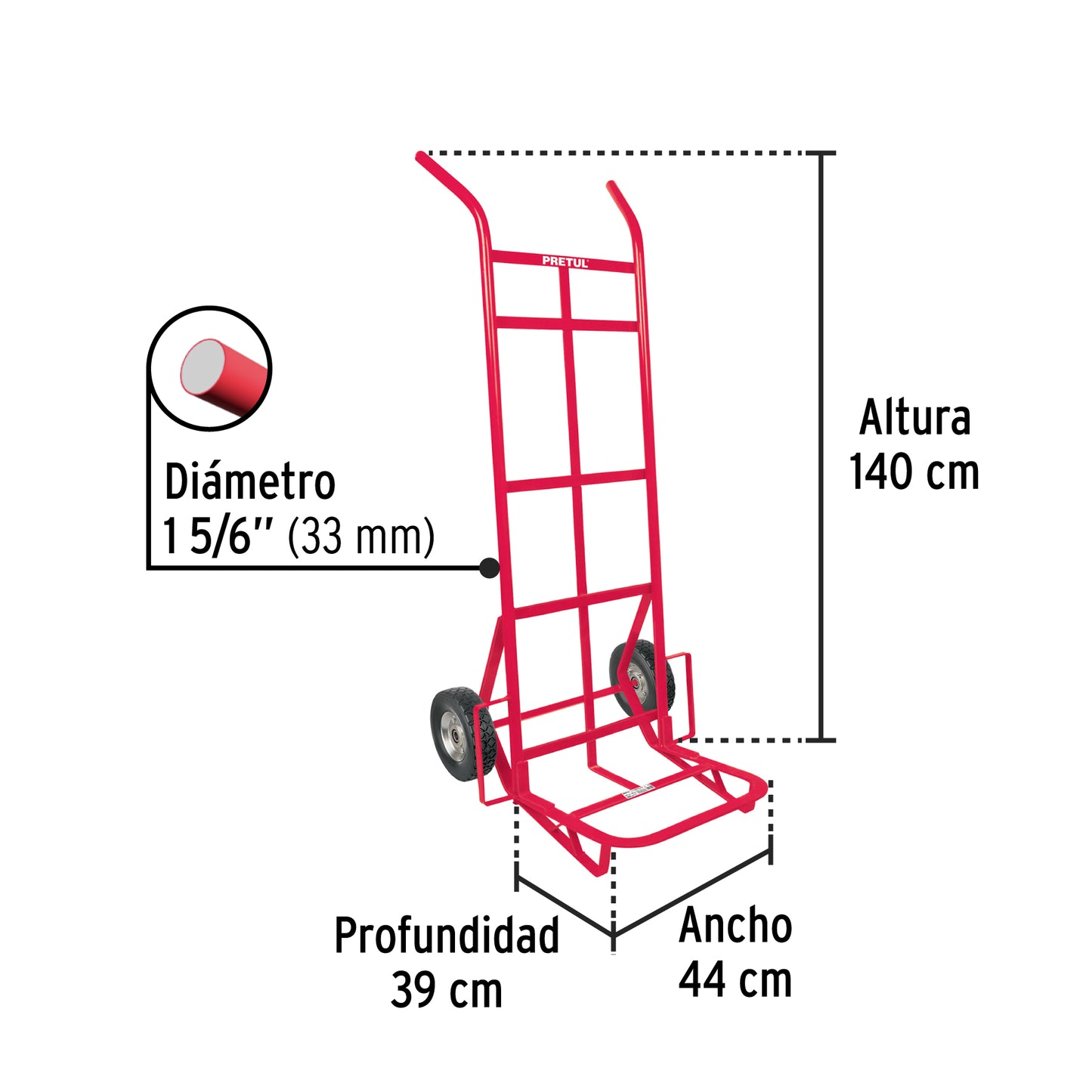 44478 DIA-400 Diablo de carga de 400 kg, ruedas sólidas, doble balero