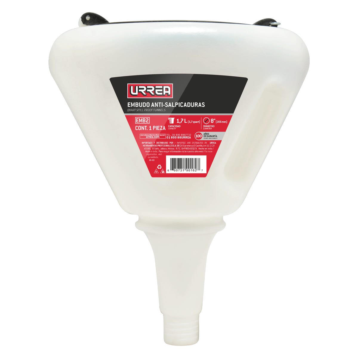 Embudo Anti-Salpicaduras De Polipropileno 1.7 Lt, Urrea EMB2