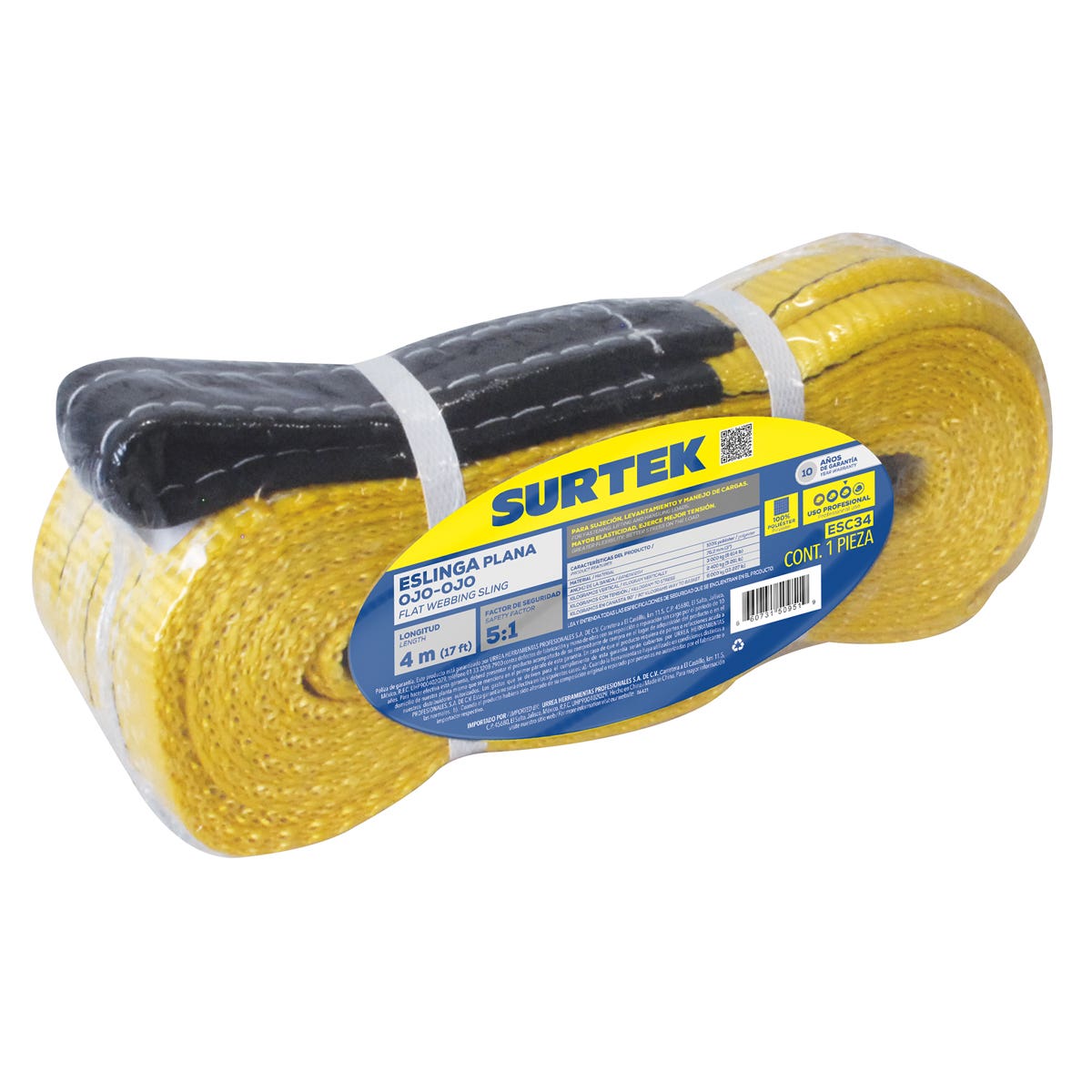Eslinga De Poliéster Plana Tipo Ojo-Ojo 3 x 4 m, Surtek ESC34