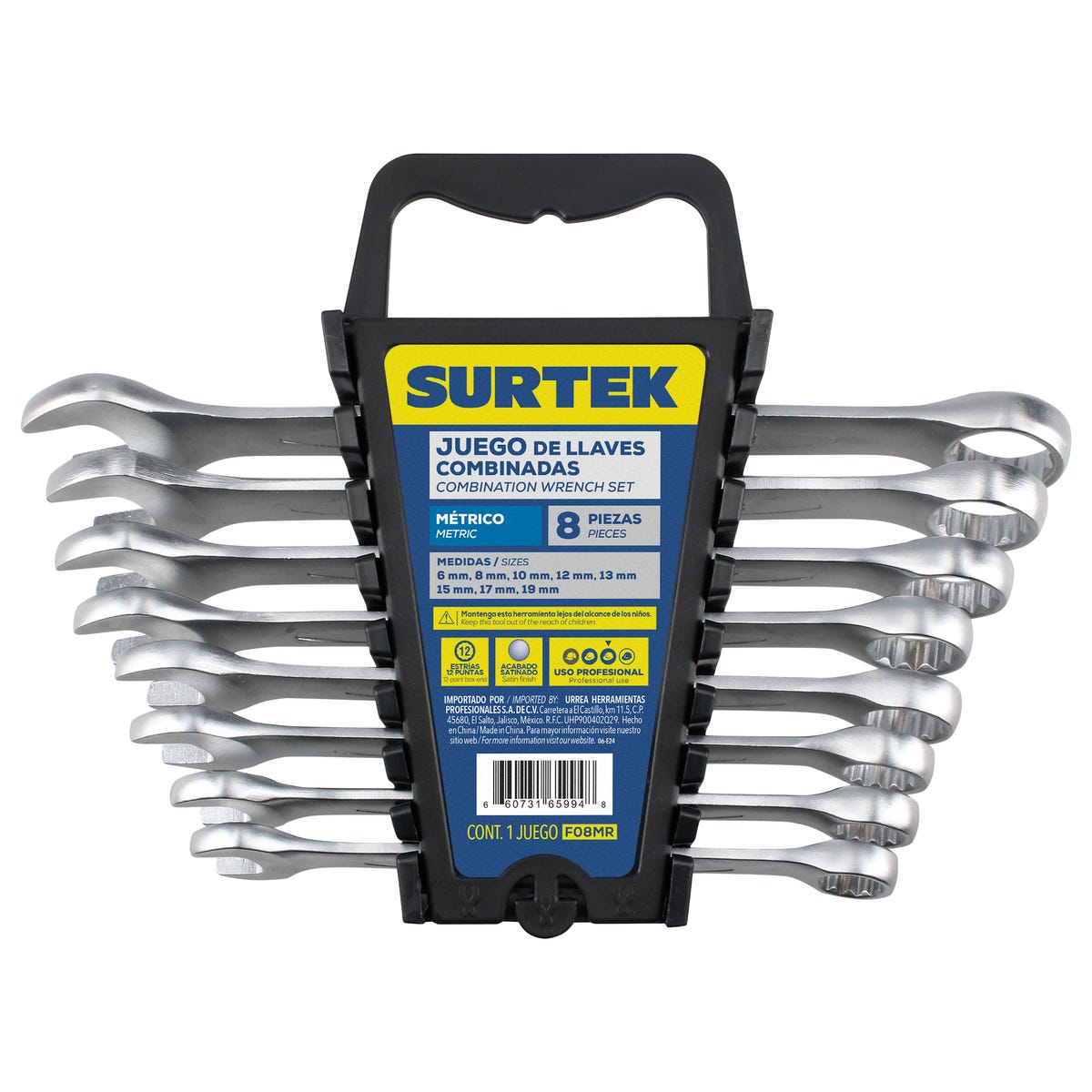 Juego De Llaves Combinadas Satinadas Métricas, 12 Puntas, Surtek F08MR