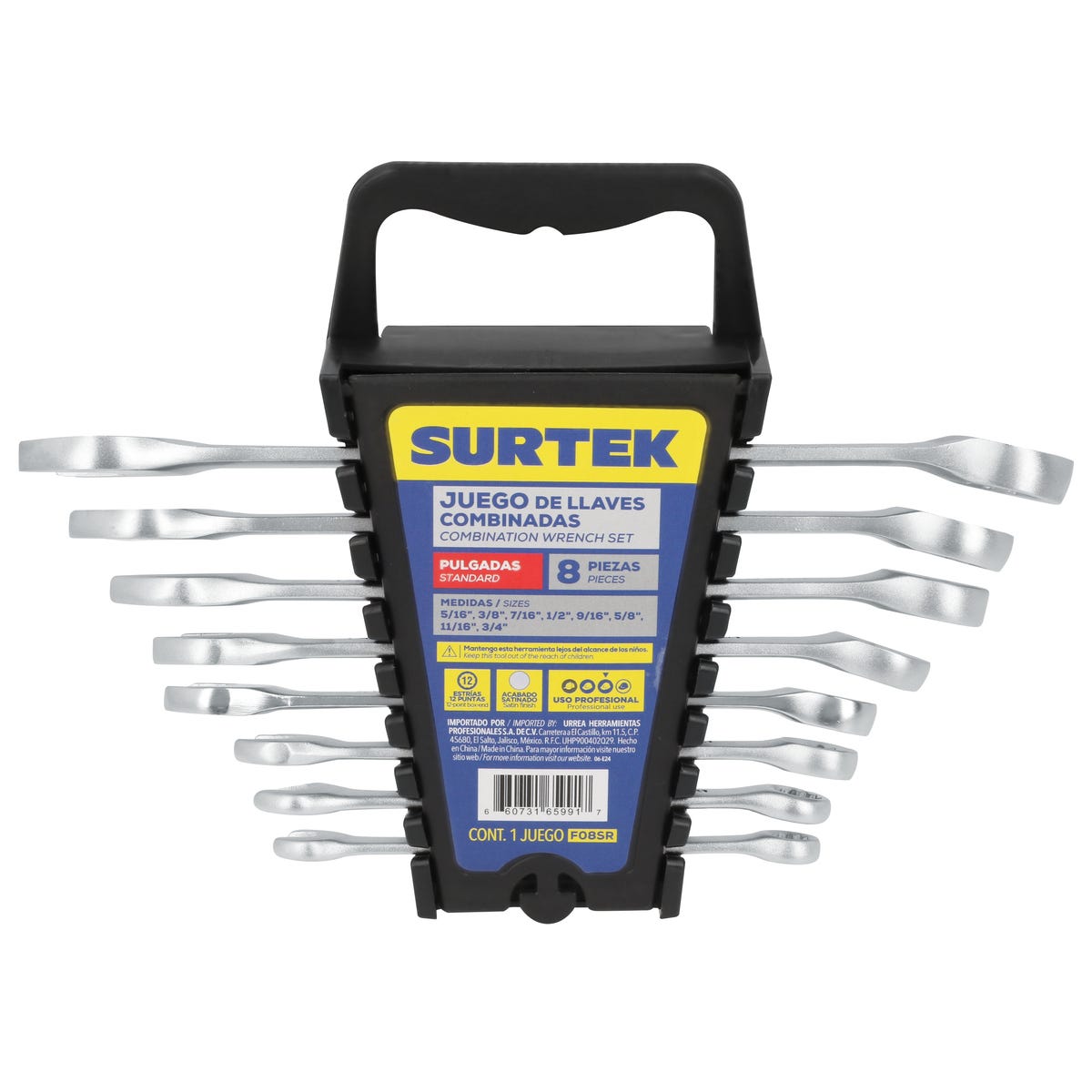 Juego De Llaves Combinadas Satinadas En Pulgadas, 12 Puntas, Surtek F08SR