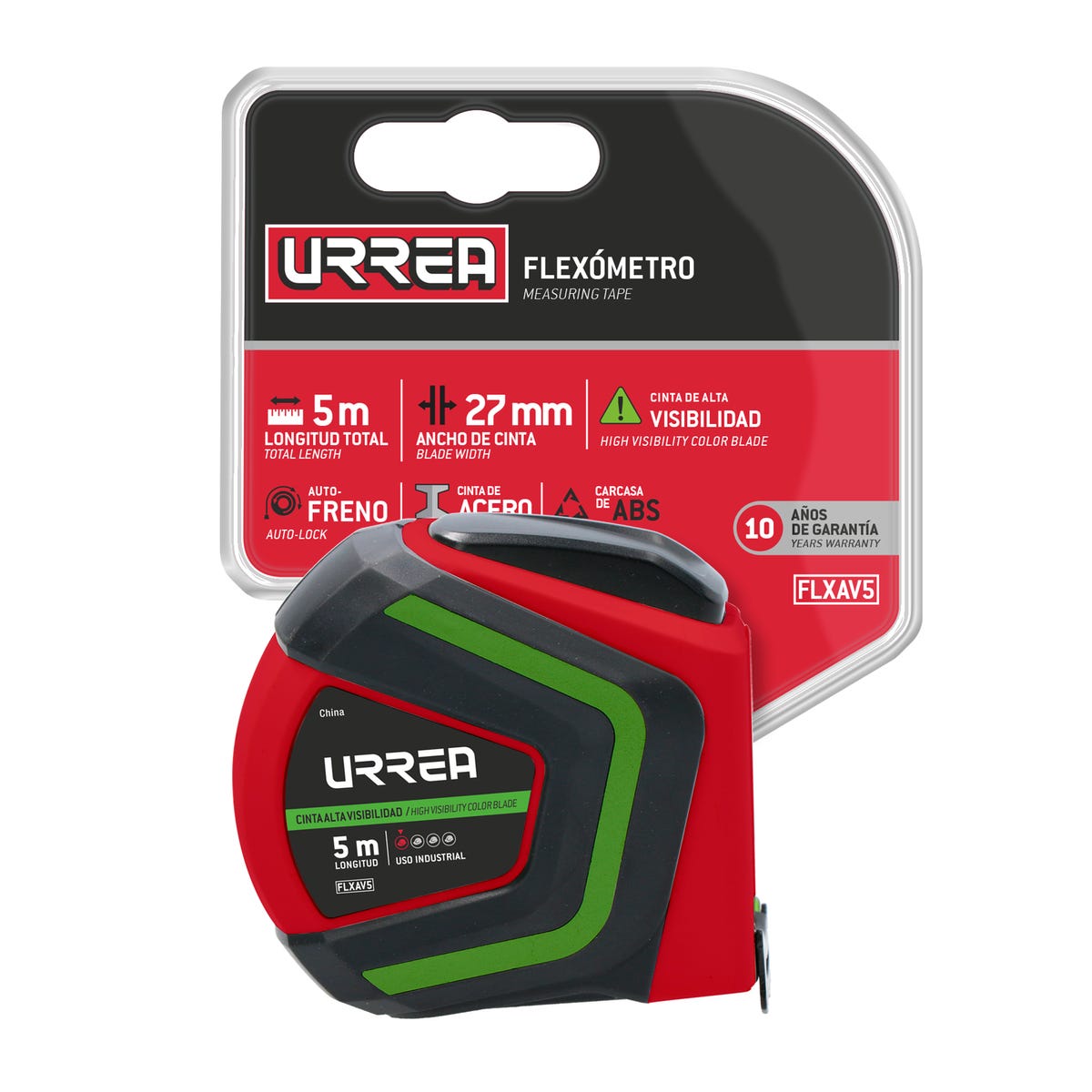 Flexómetro Anti-Impacto De Alta Visibilidad, 3 m x 27 mm, Urrea FLXAV3